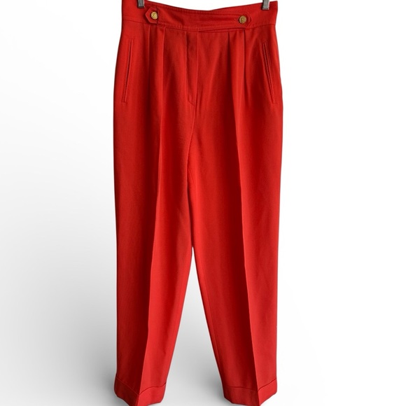 Escada Pants - Vintage Escada Margaretha Ley Red Wool High Waist Designer Pants EU 42